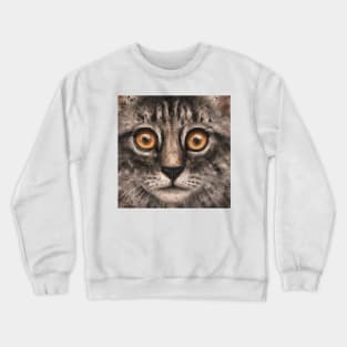 Close Up Painting of a Gray Kitten Face with It's Big Orange Eyes Crewneck Sweatshirt